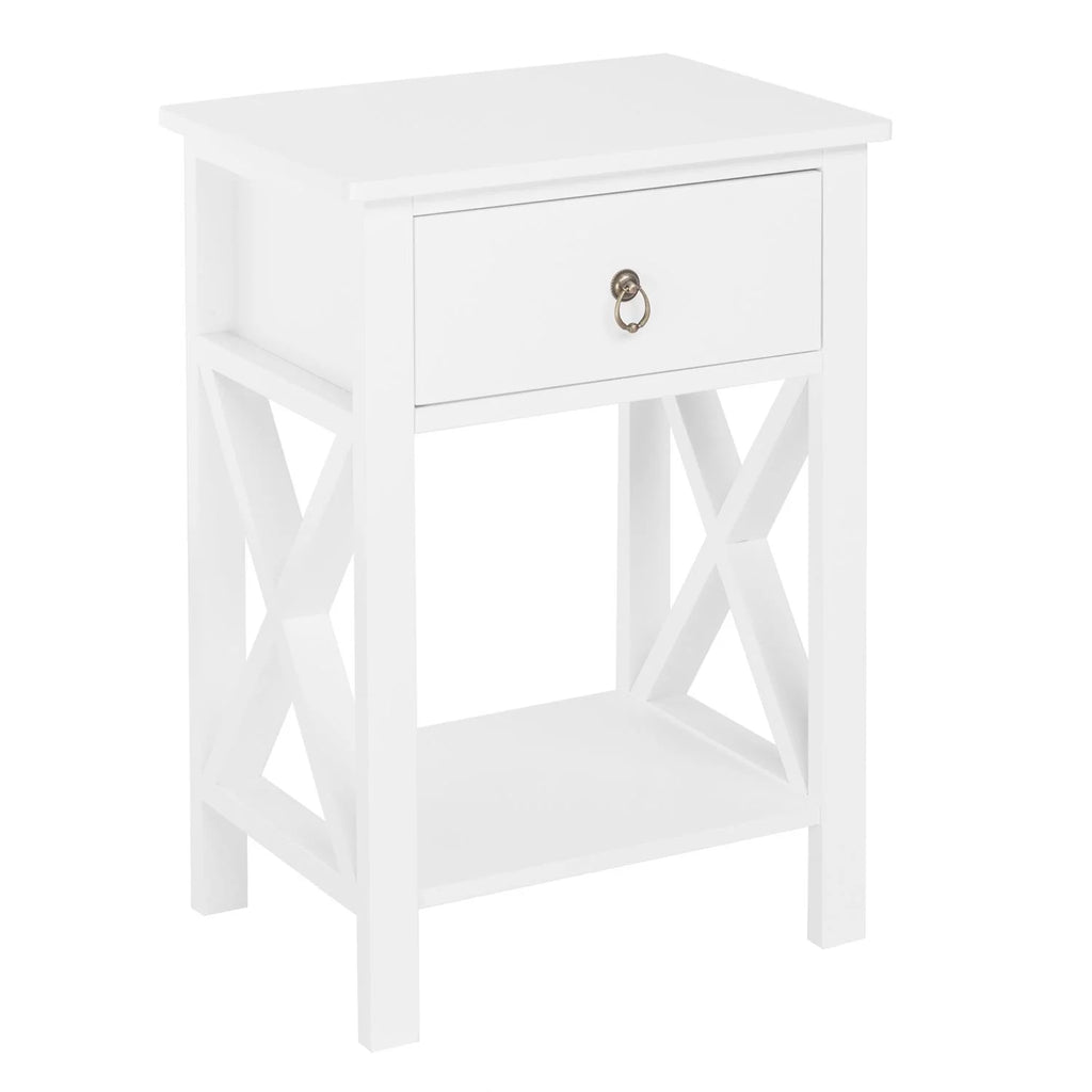 White Nightstand with Drawer and Shelf D87861