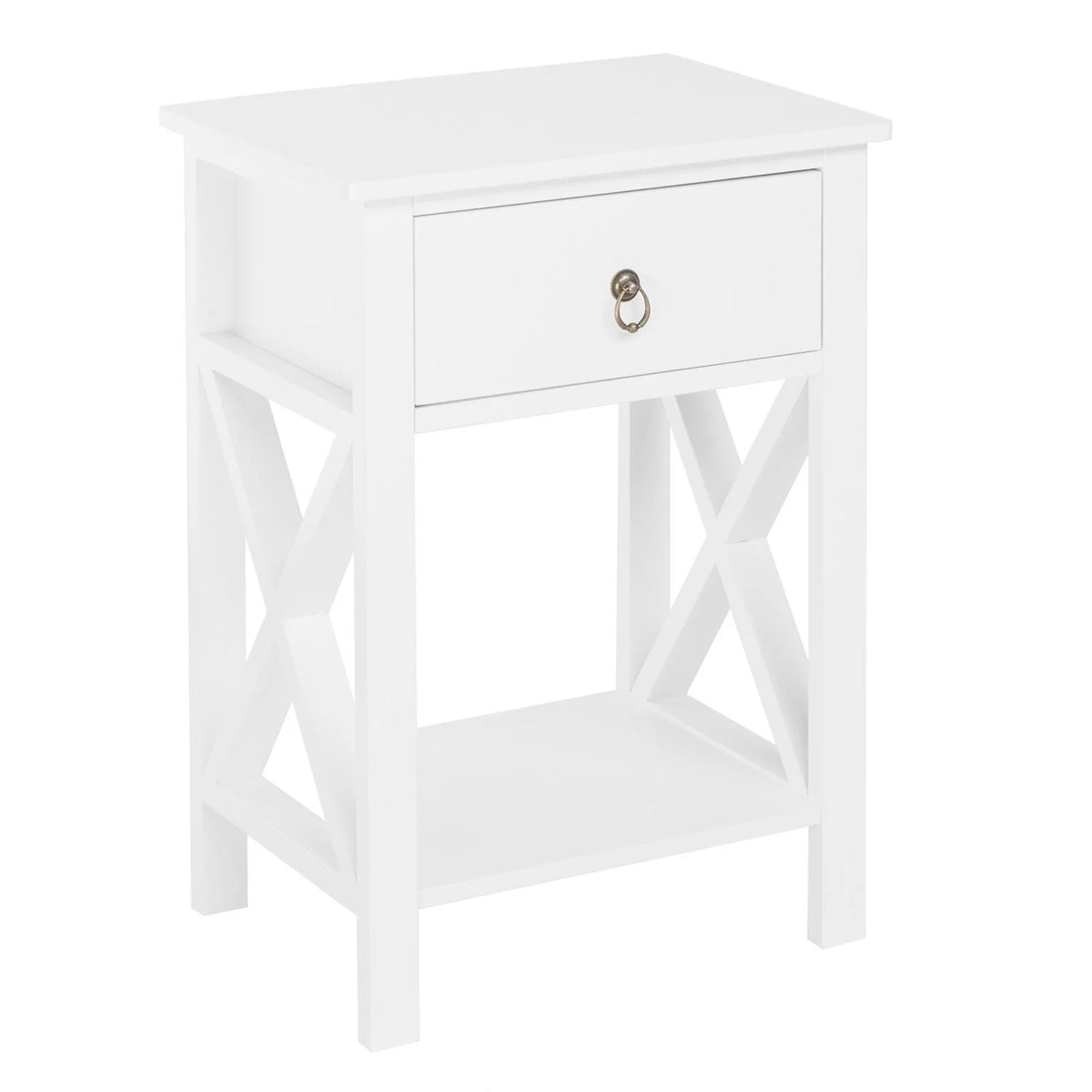White Nightstand with Drawer and Shelf D87861