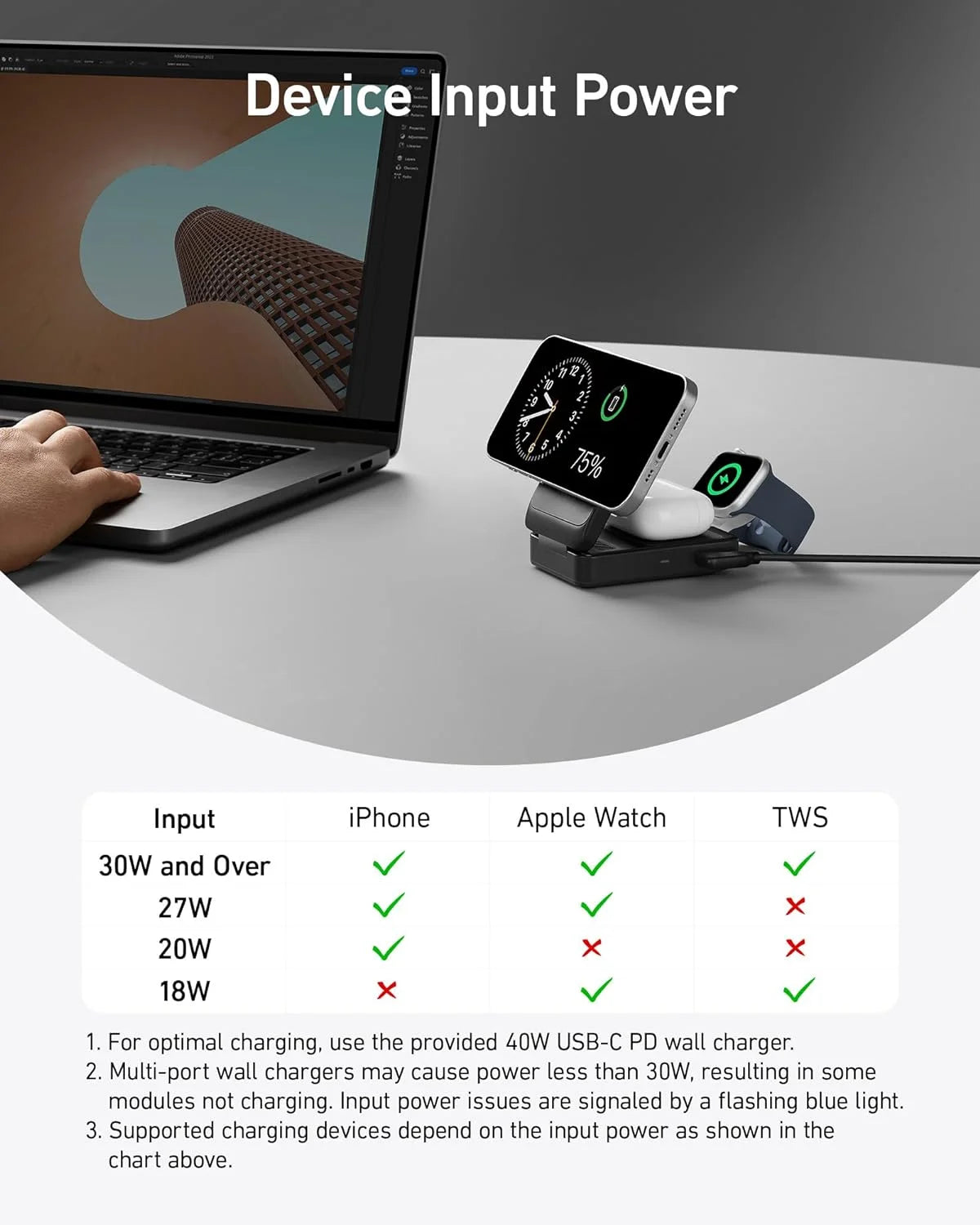 3-in-1 Wireless Charging Station with 40W USB-C Charger Z951534