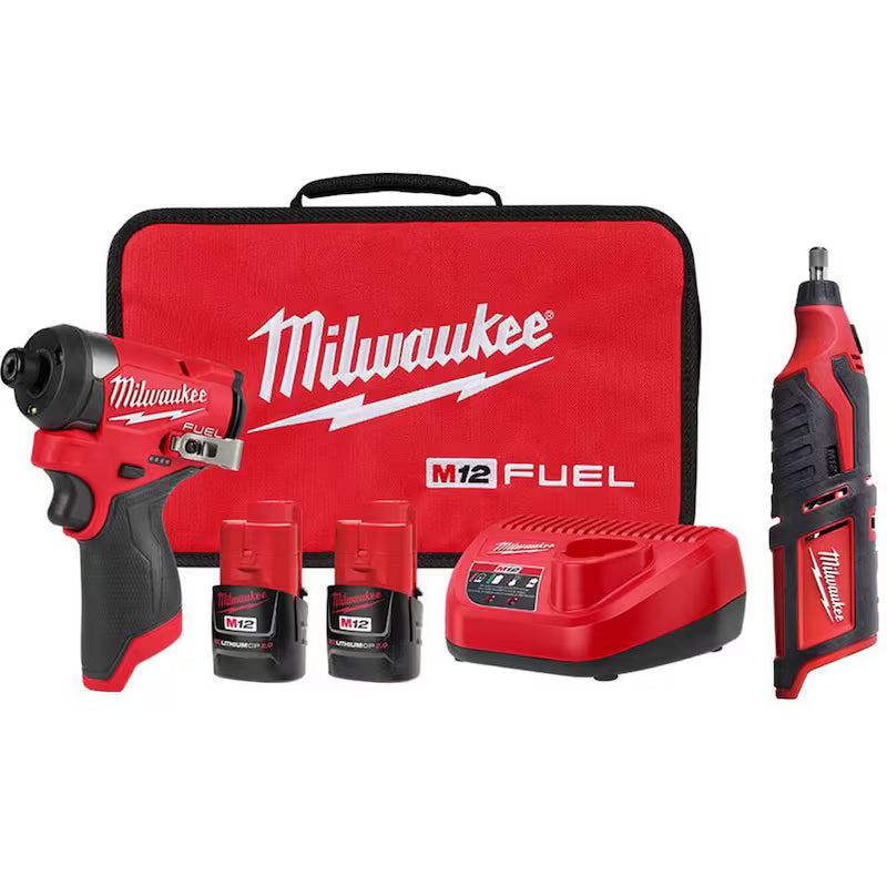 12-Volt Lithium-Ion Brushless Cordless 1/4 in. Hex Impact Driver Kit with Rotary Tool K2520