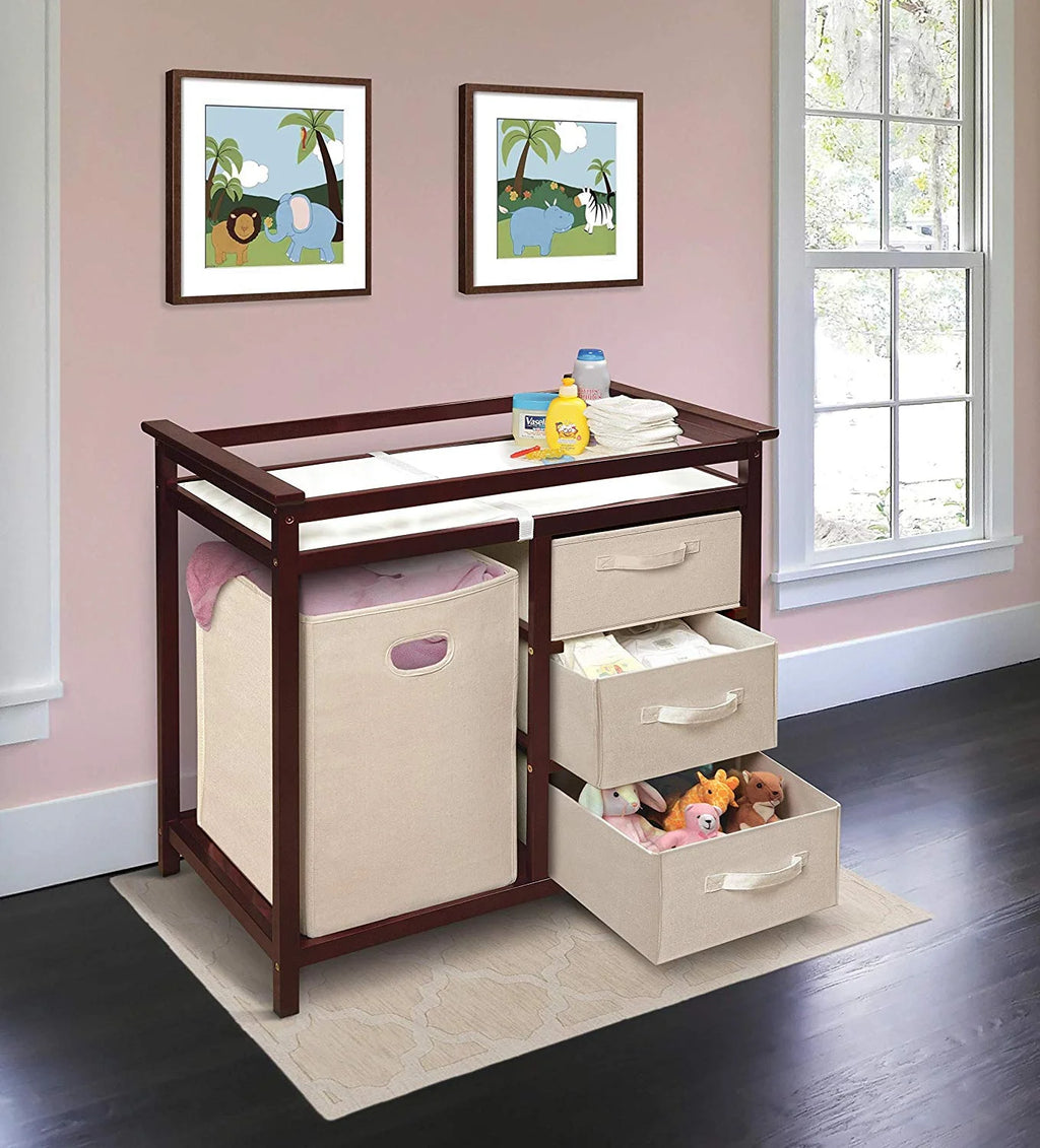Cherry Changing Table with Three Baskets & Hamper D14666