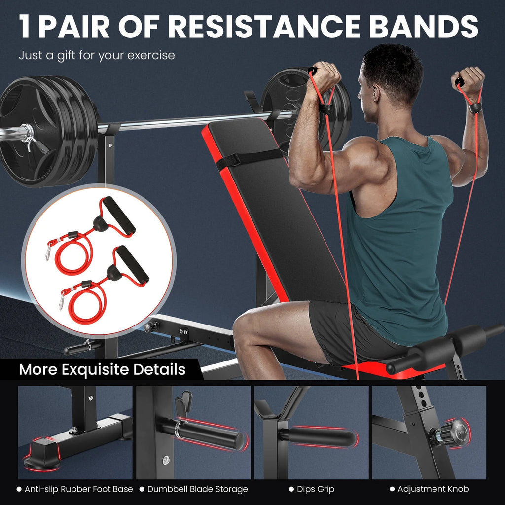 Adjustable Weight Bench Set with Barbell Rack Y1433