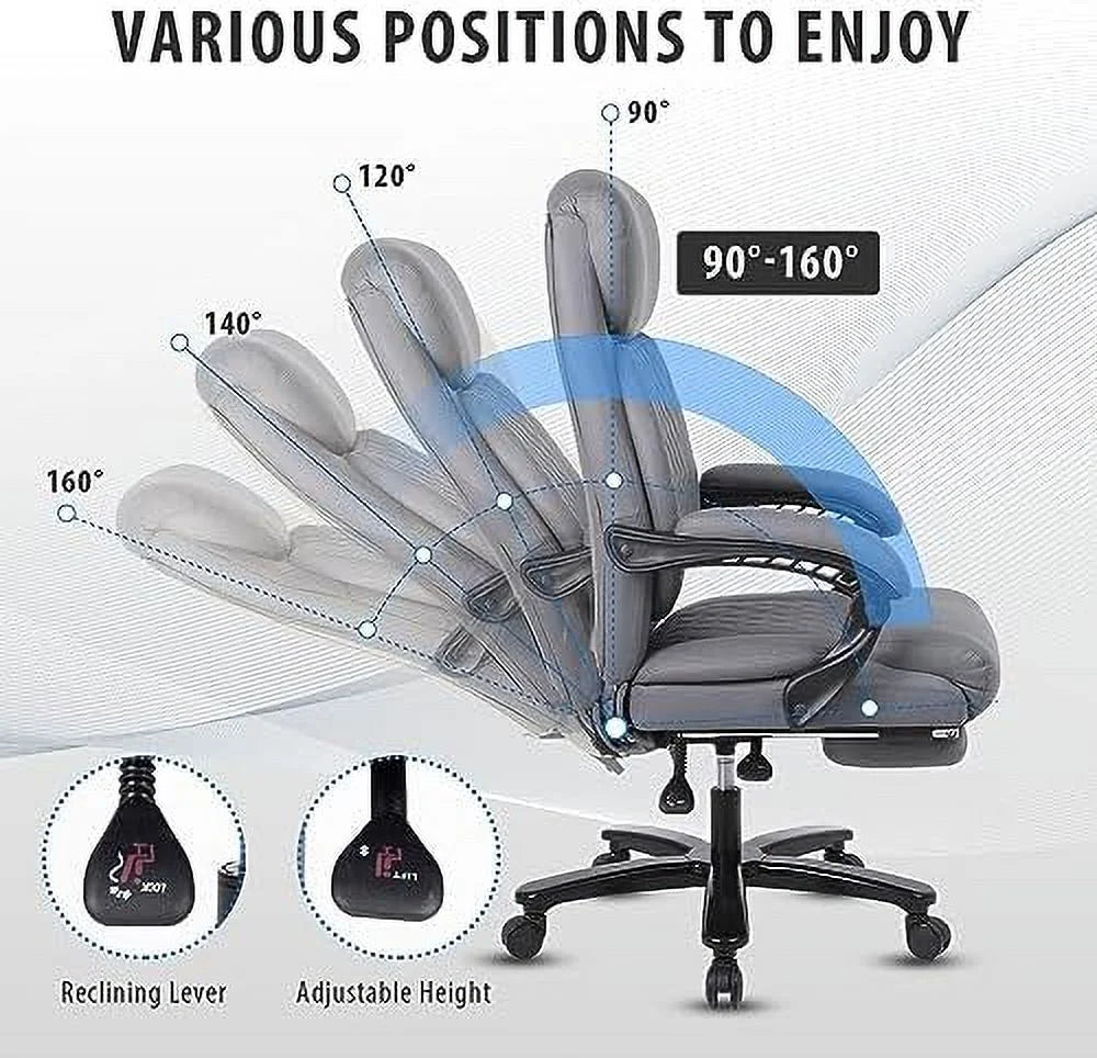 160° Reclining Oversized Ergonomic Office Chair with Footrest C1909