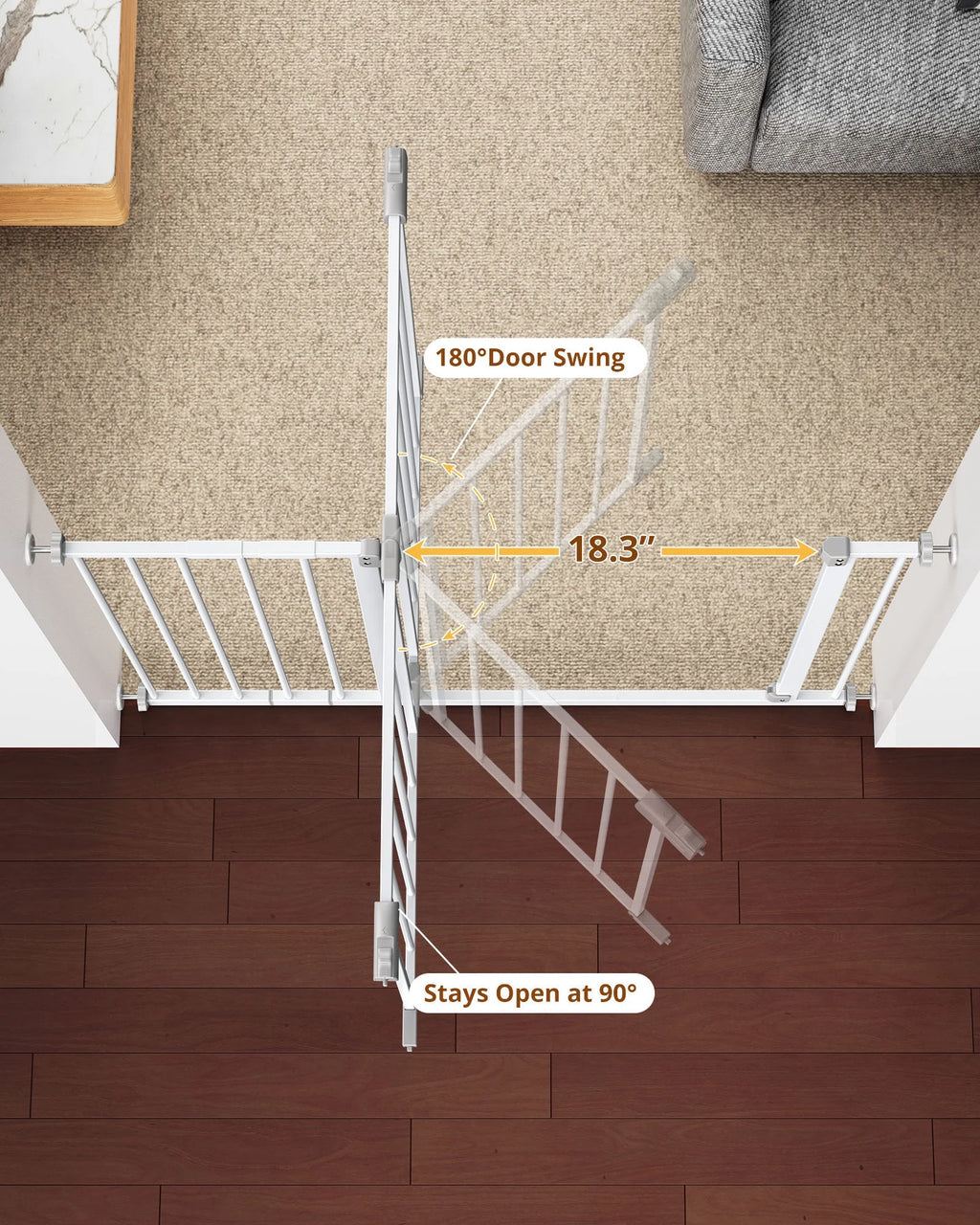 White 30" Tall Pressure Mounted Baby Safety Gate P2473