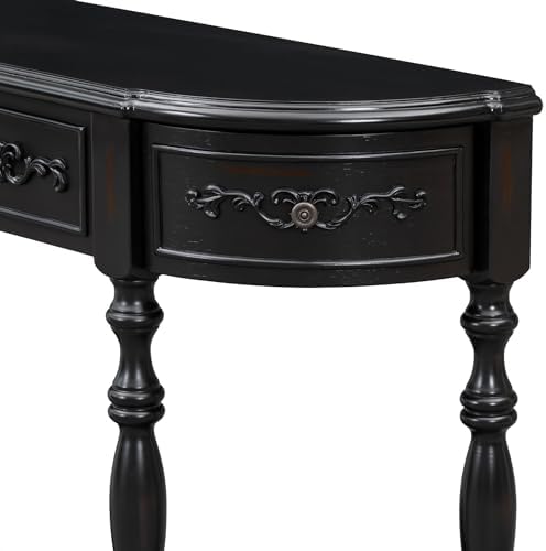 Retro Wood Curved Console Table 52-Inch with Drawers W23873