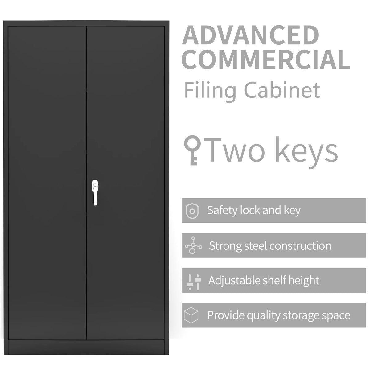 Black 72"H Lockable Steel Storage Cabinet with 4 Adjustable Shelves T208