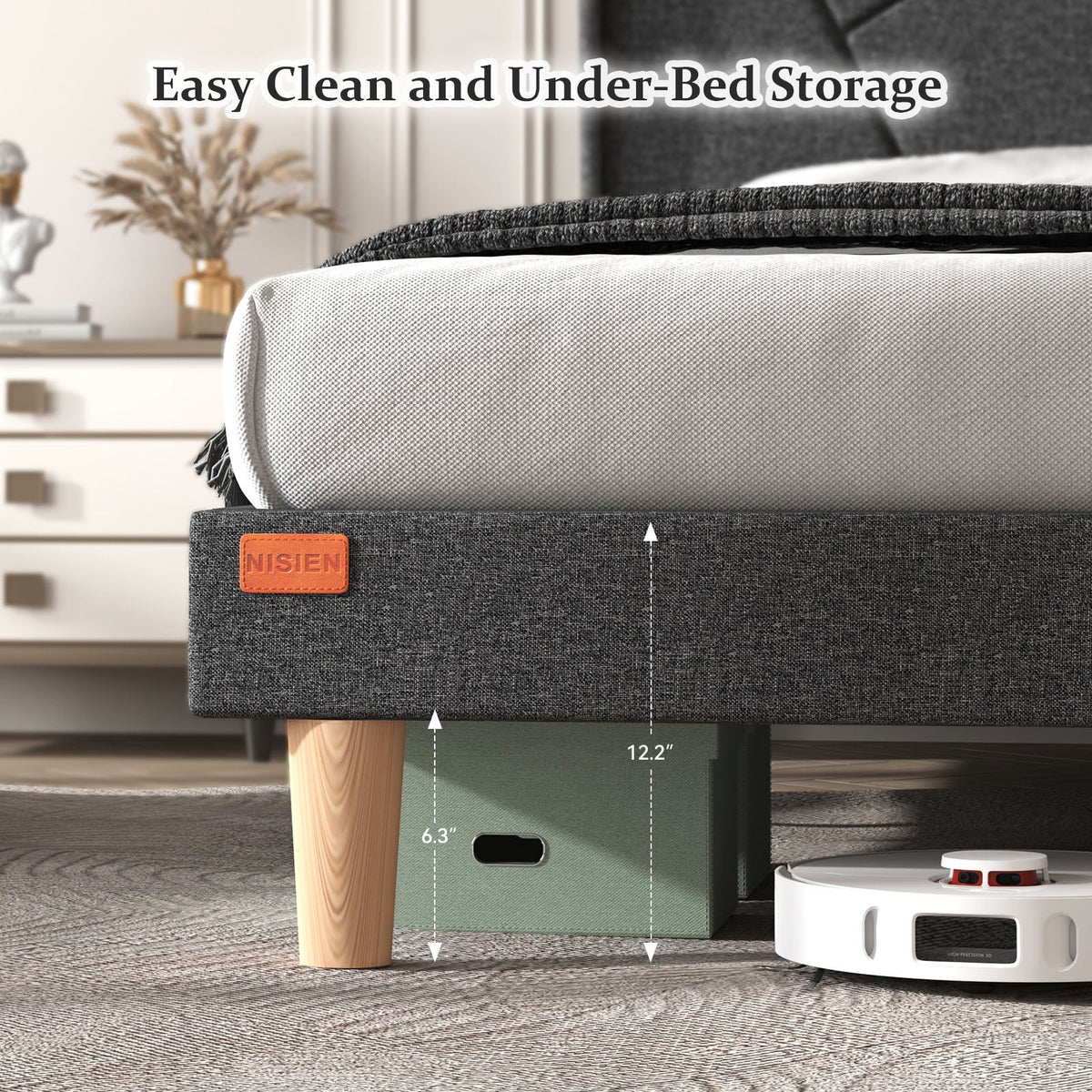 Queen Upholstered Platform Bed Frame with Wingback Storage Headboard M95821