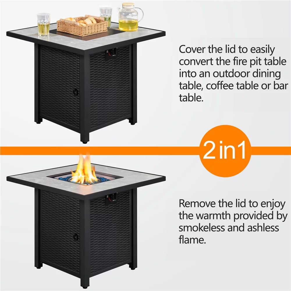 30'' Square Propane Fire Pit Table 50,000 BTU with Ceramic Tabletop E700