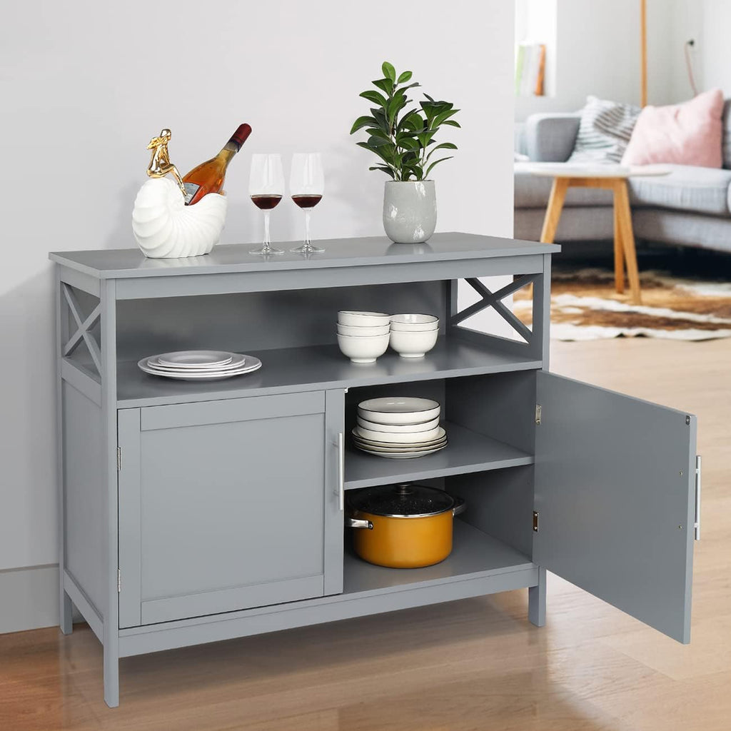 Ivory White Sideboard Buffet Storage Cabinet with 2 Drawers, 1 Adjustable Shelf, 2 Doors W9737