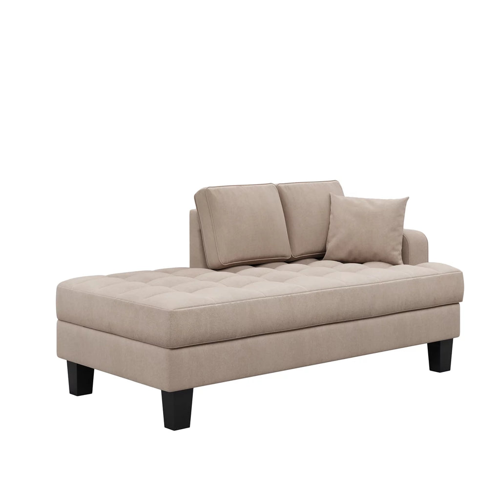 Warm Grey Tufted Chaise Lounge with Toss Pillow F465156
