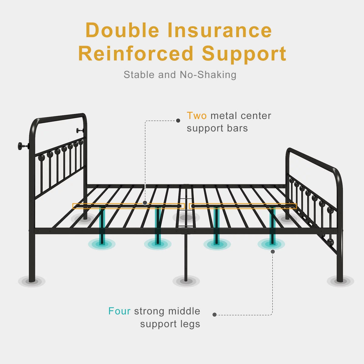 Queen Size Black Metal Bed Frame with Headboard and Footboard R6019