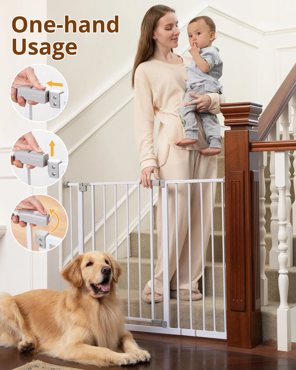 White 30" Tall Pressure Mounted Baby Safety Gate P2473