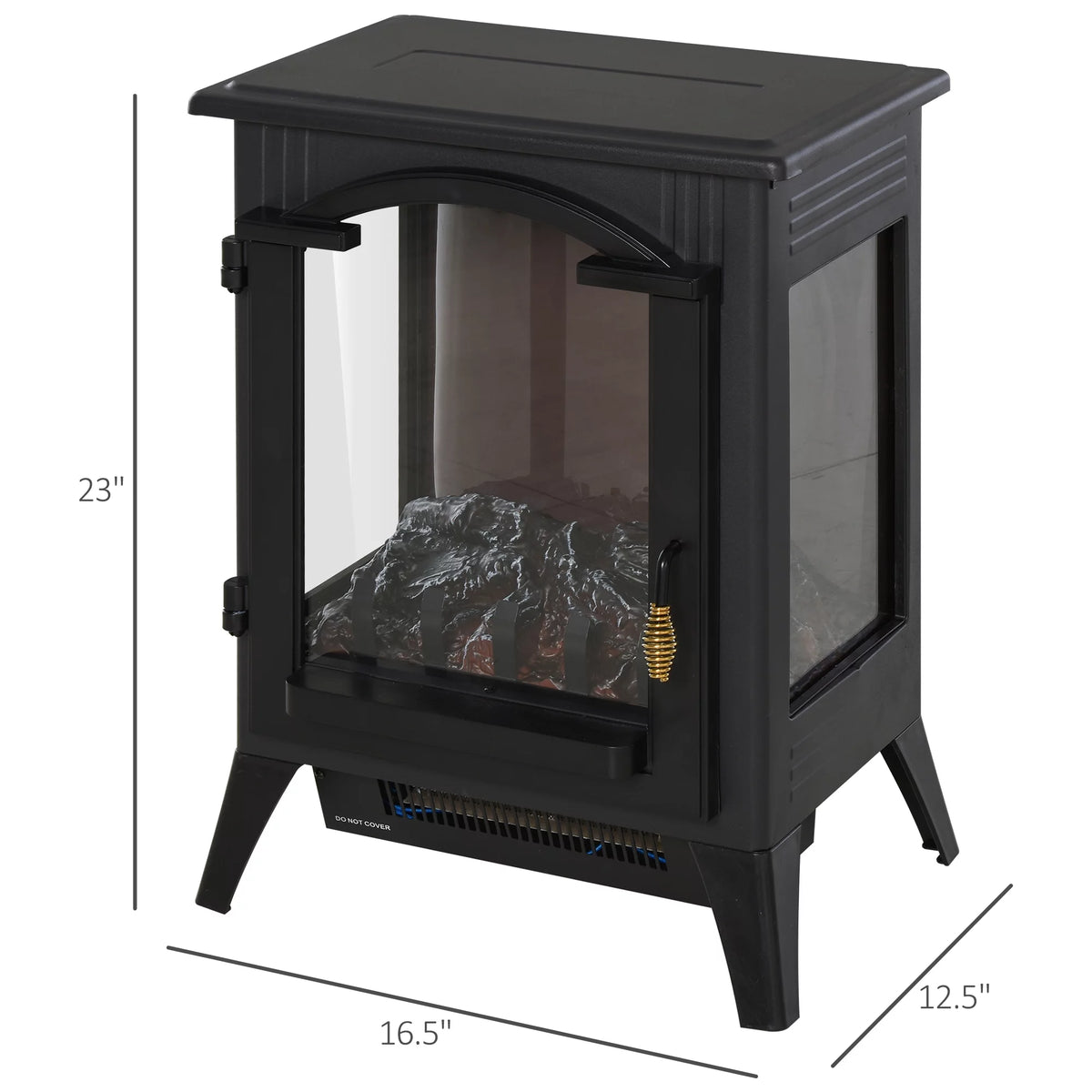 23" Electric Fireplace Heater with LED Flames and Logs, 750W/1500W, Black C6867
