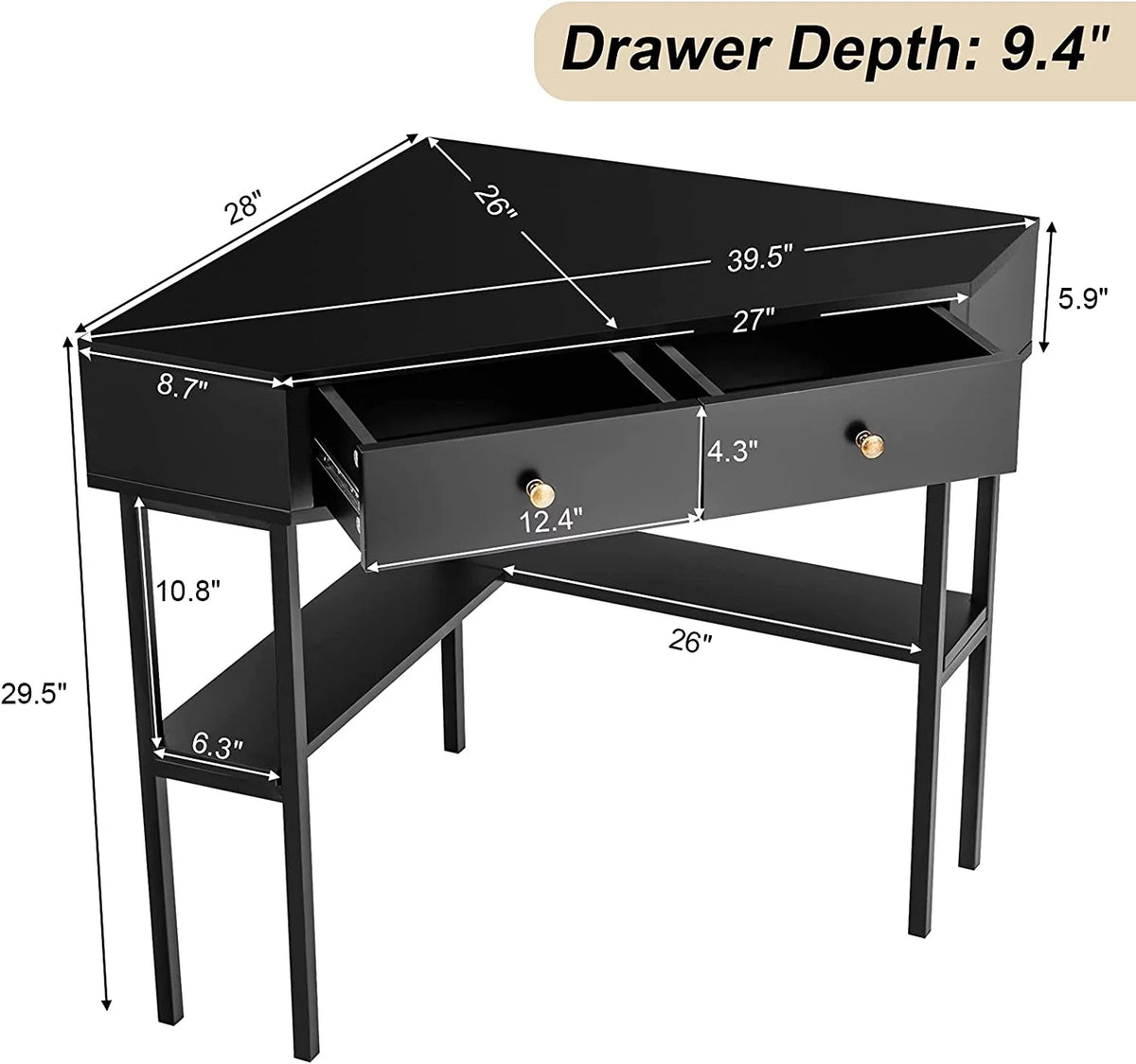 Corner Desk with 2 Drawers, Storage Shelves & Steel Frame D320531