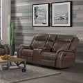 Brown Faux Leather Reclining Loveseat with Console I339565