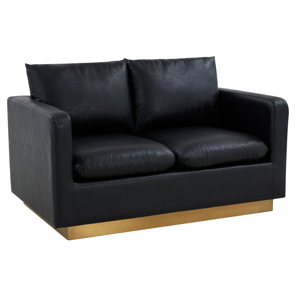Beige Leather Loveseat with Gold Frame W965