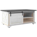 White Rectangle Cocktail Table with Sliding Doors L425