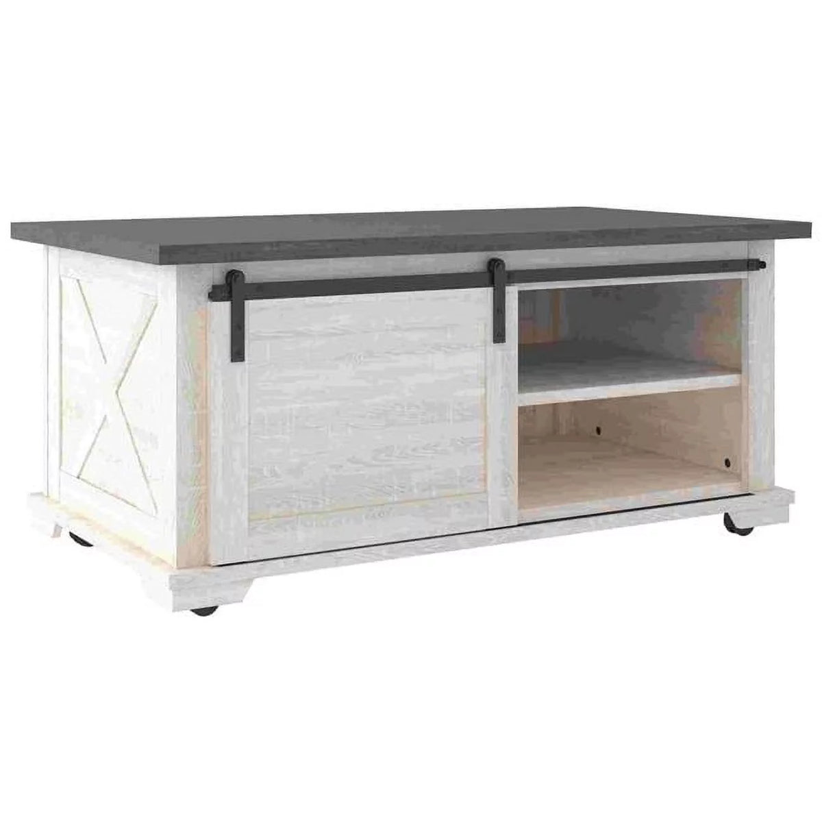 White Rectangle Cocktail Table with Sliding Doors L425
