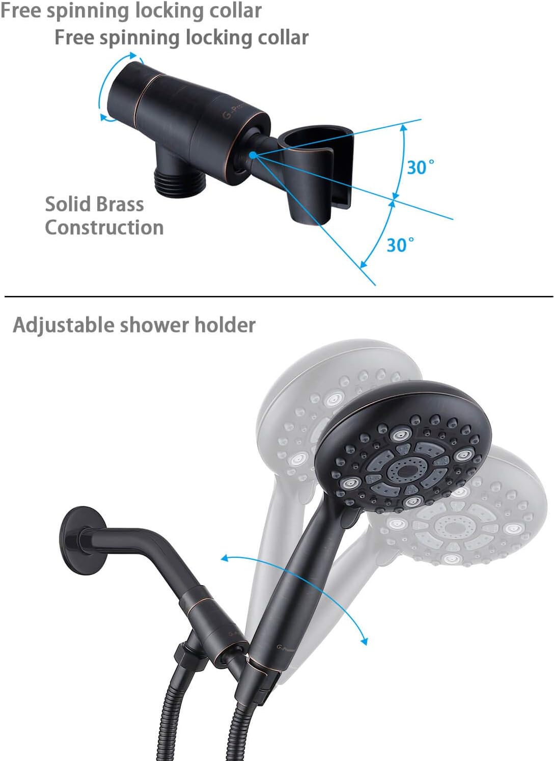 Oil Rubbed Bronze Handheld Shower Head with Extra Long Flexible Hose and Metal Adjustable Bracket, Pack of 2 C102575