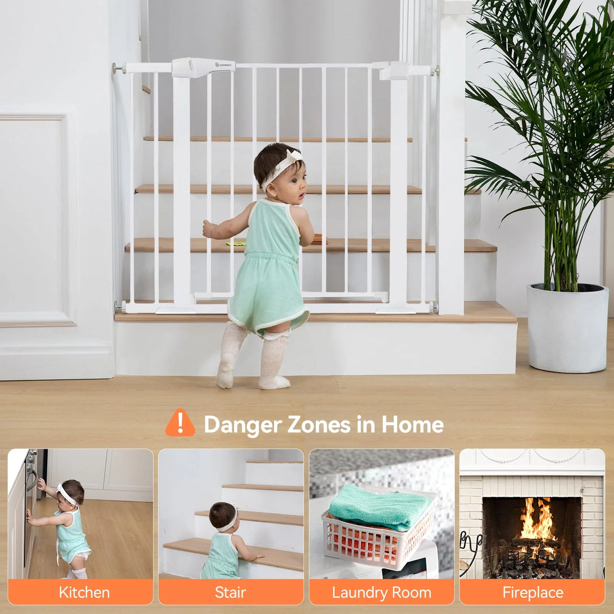 Baby Safety Gate, 29.5''- 40.5'' Wide Pressure Mount, Black K192430