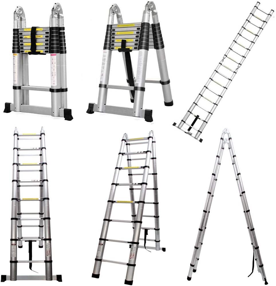 Telescopic Loft Ladder 16.5Ft Extendable Collapsible Step Ladders W6539