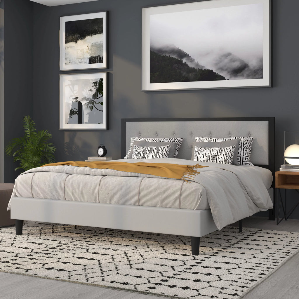 Light Gray Fabric Upholstered King Size Headboard D515