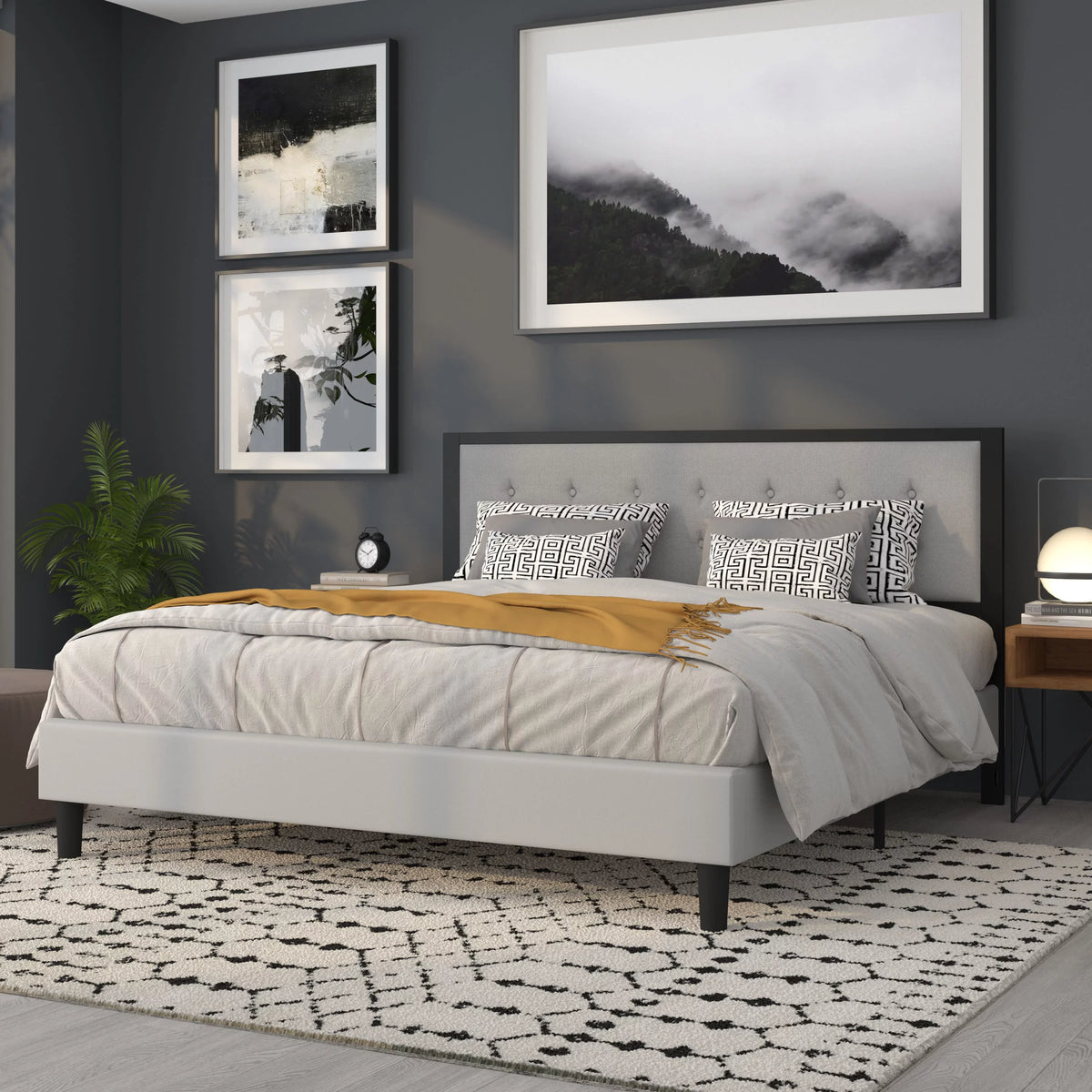 Light Gray Fabric Upholstered King Size Headboard D515