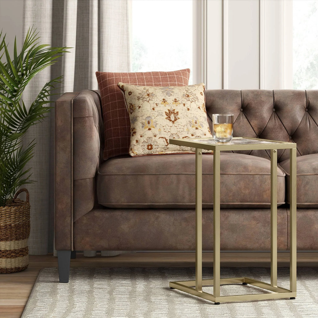 Glass Top C Table with Brass Base S7235