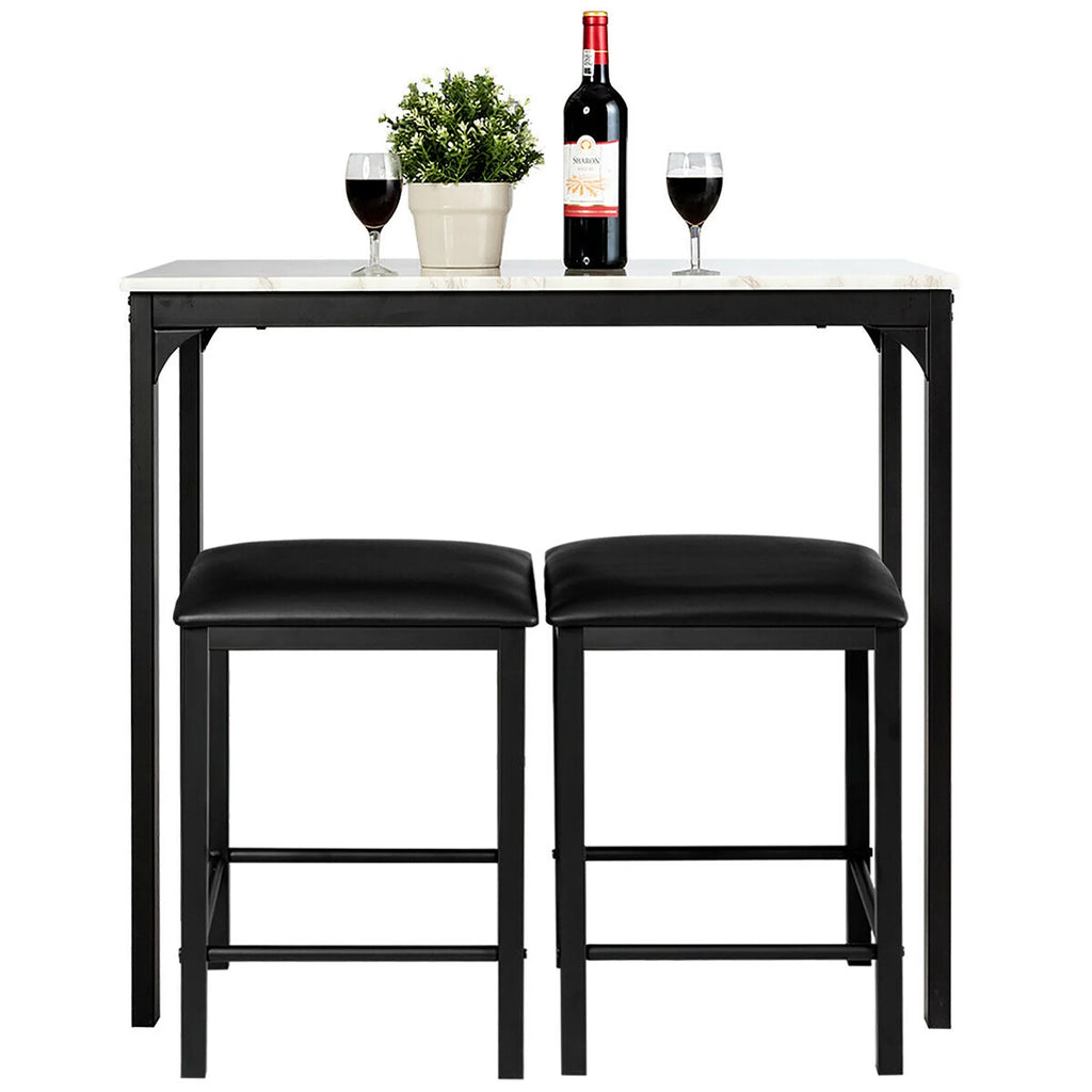 3 Piece Counter Height Dining Set Faux Marble Table and 2 Chairs M175997