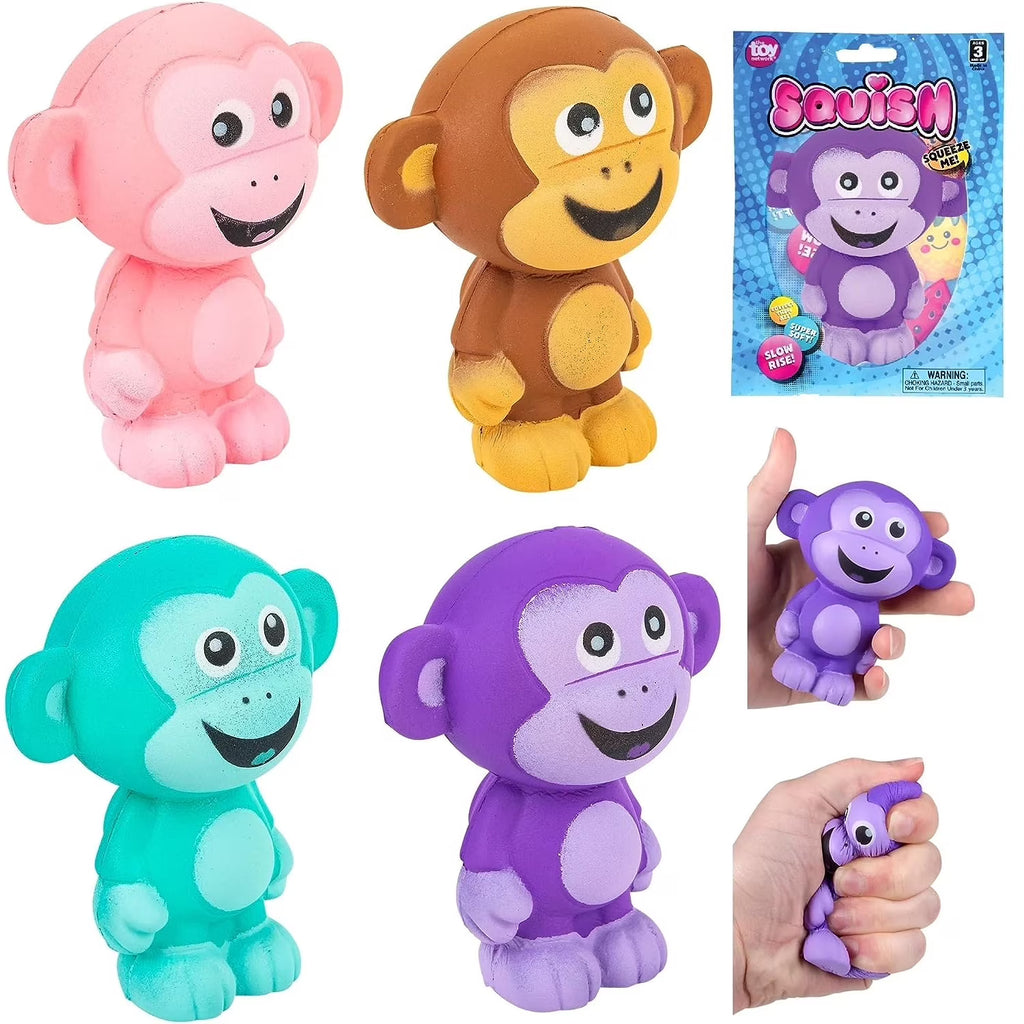 4 Pack Squish Monkey Stress Toy W305495