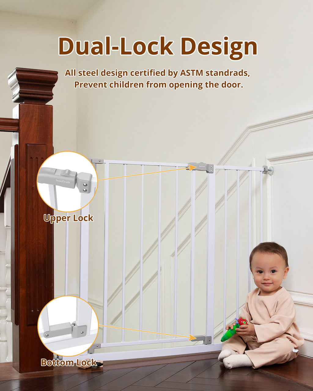 White 30" Tall Pressure Mounted Baby Safety Gate P2473
