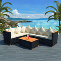 4 Piece Patio Lounge Set with White Cushions Black Poly Rattan 2-Seater Sofas with Corner Sofa and Coffee Table V133689