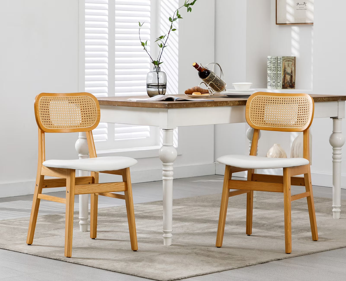 White Faux Leather Rattan Dining Chairs Set of 2 A15535