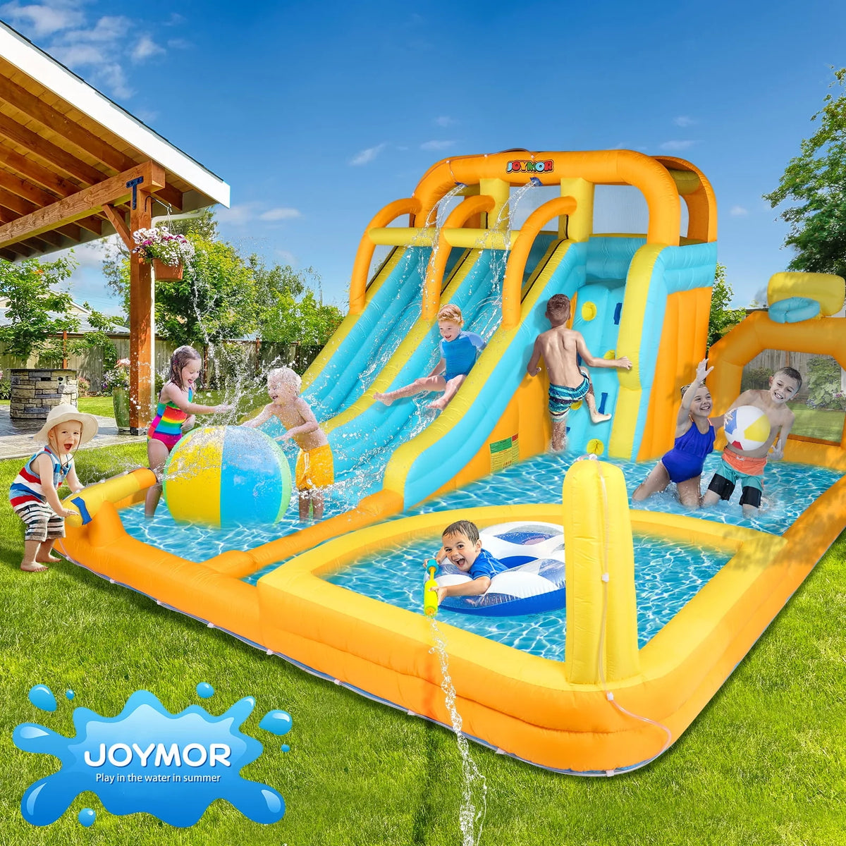 8-in-1 Inflatable Water Slide Park with Splash Pool U4544