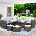 7 Piece Outdoor Dining Sectional Sofa with Dining Table and Chair E39398