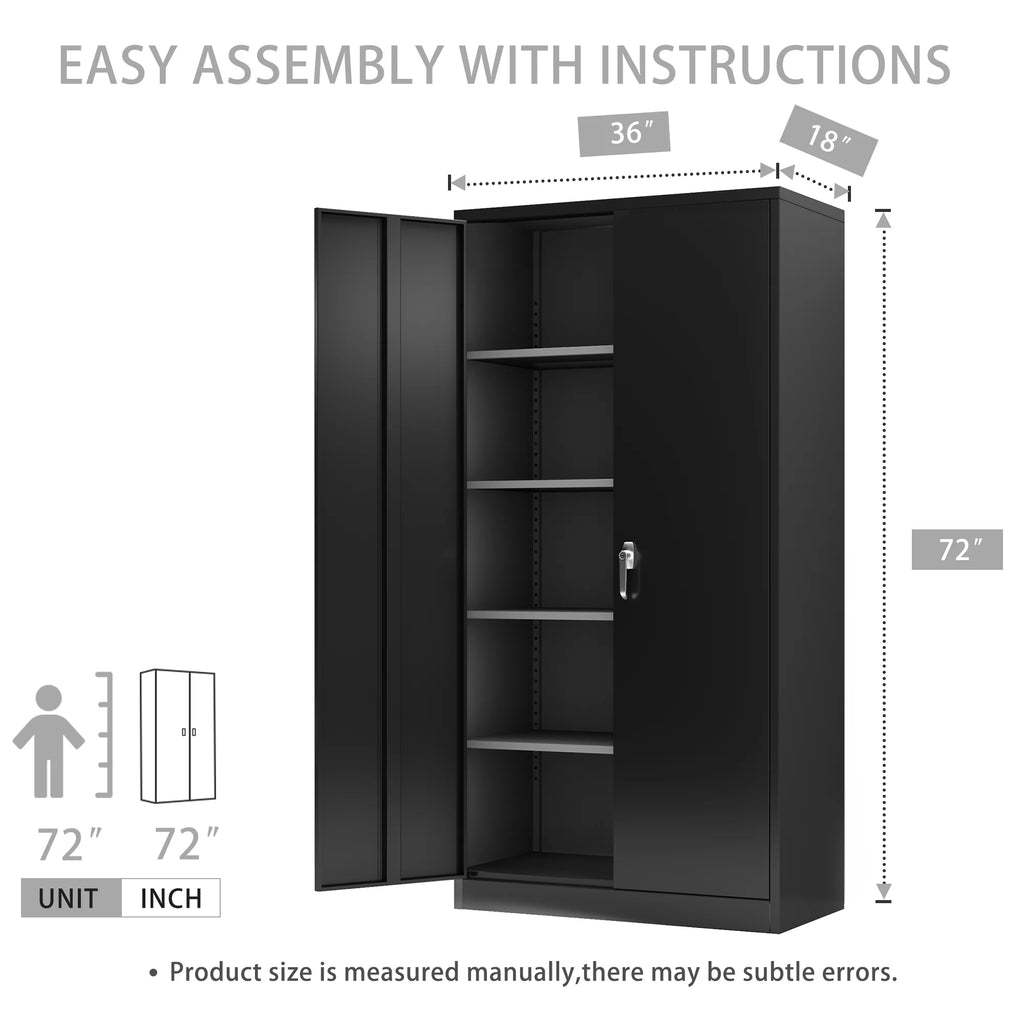 Black 72"H Lockable Steel Storage Cabinet with 4 Adjustable Shelves T208