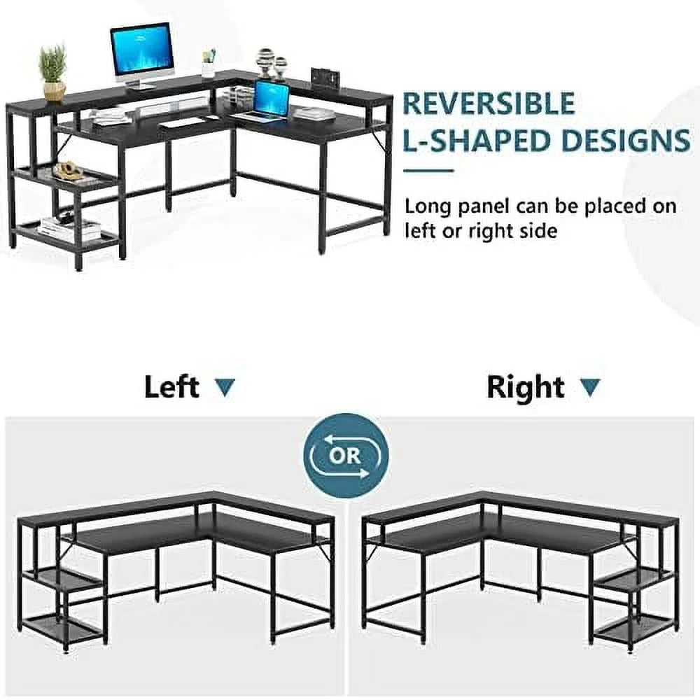 69 Inch L Shaped Desk with Monitor Stand Black U560149