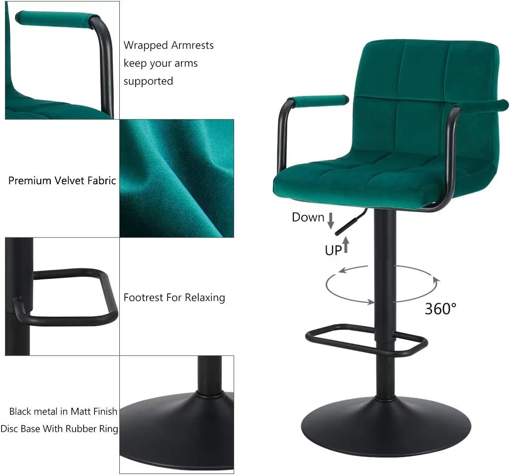 Adjustable Swivel Bar Stools Set of 2 with Back and Arms G601