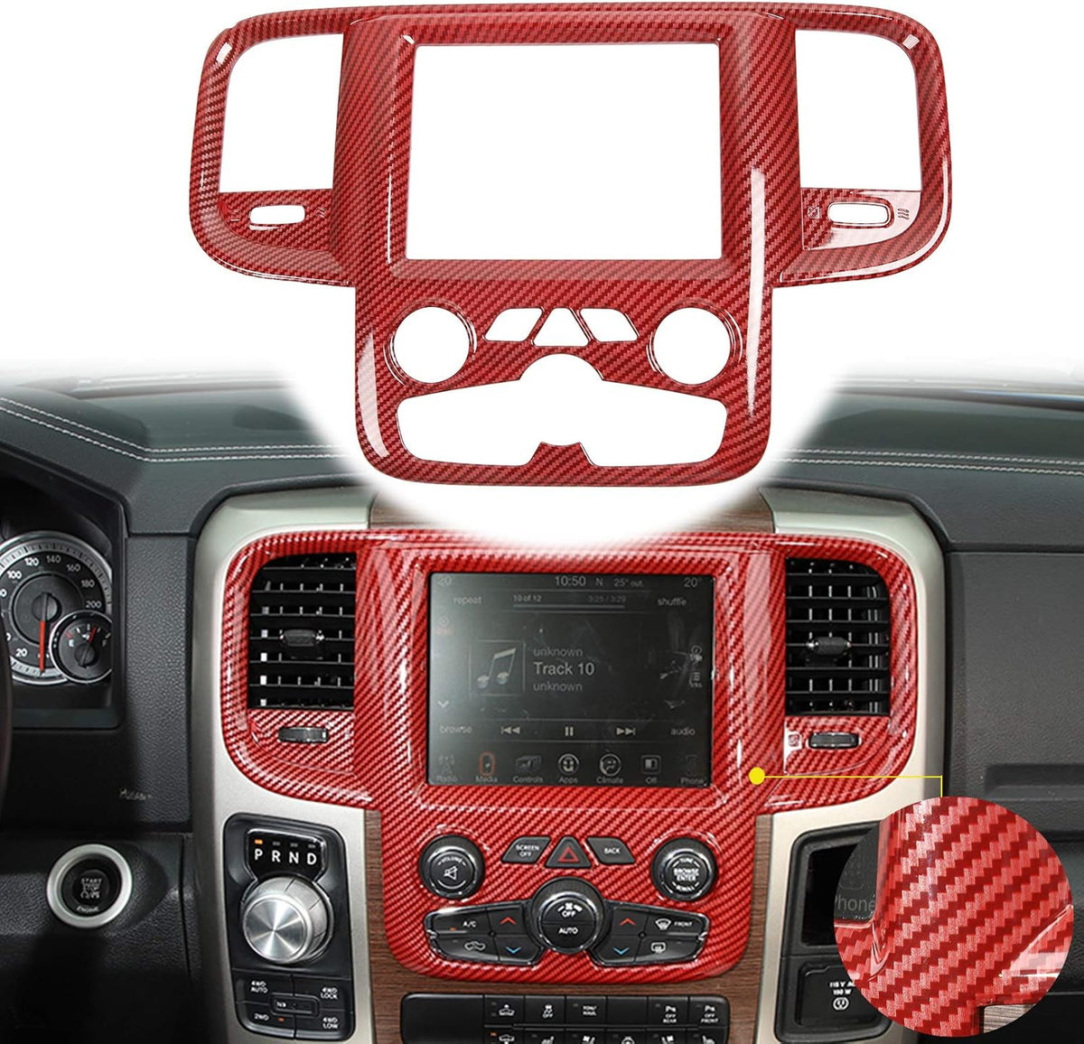 Red Carbon Fiber ABS Center Control Touch Screen Trim Cover Pack of 2 Z9090