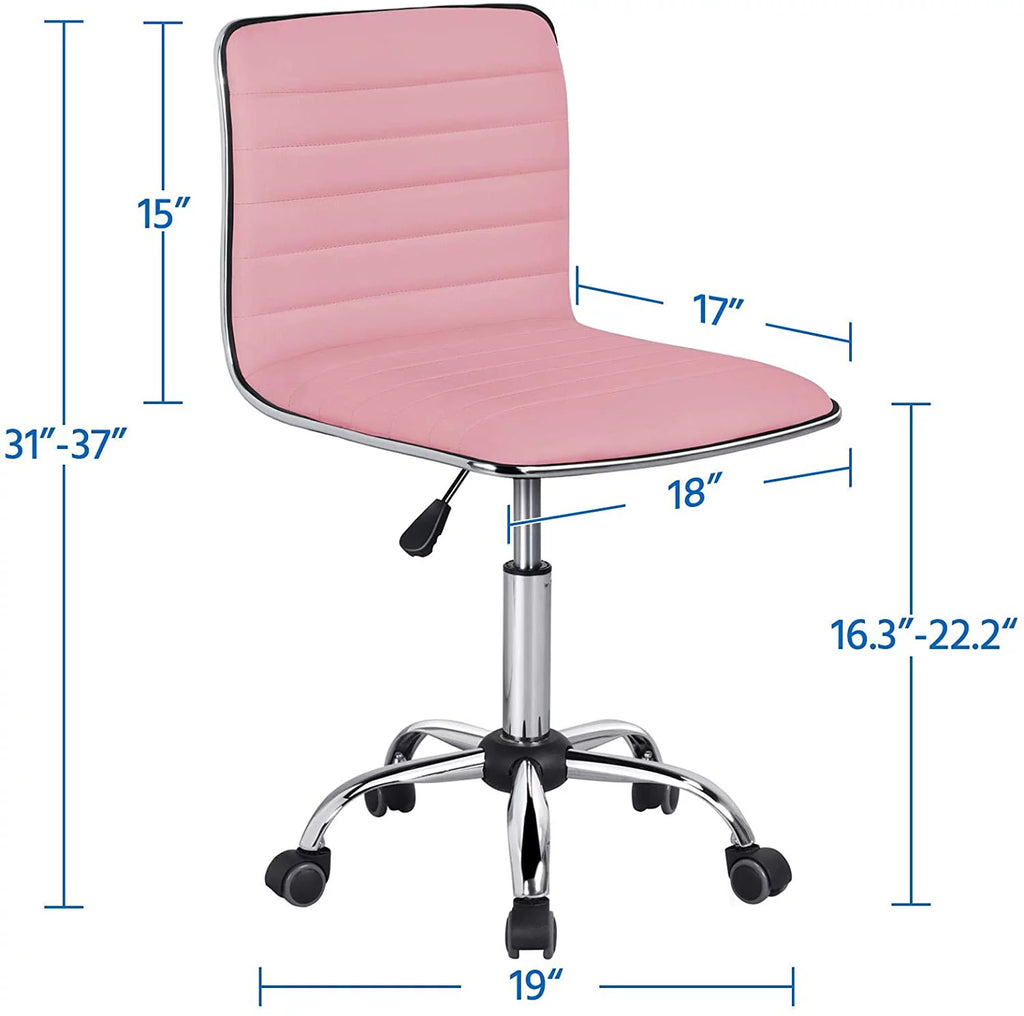 Pink PU Leather Armless Office Chair with Wheels A724