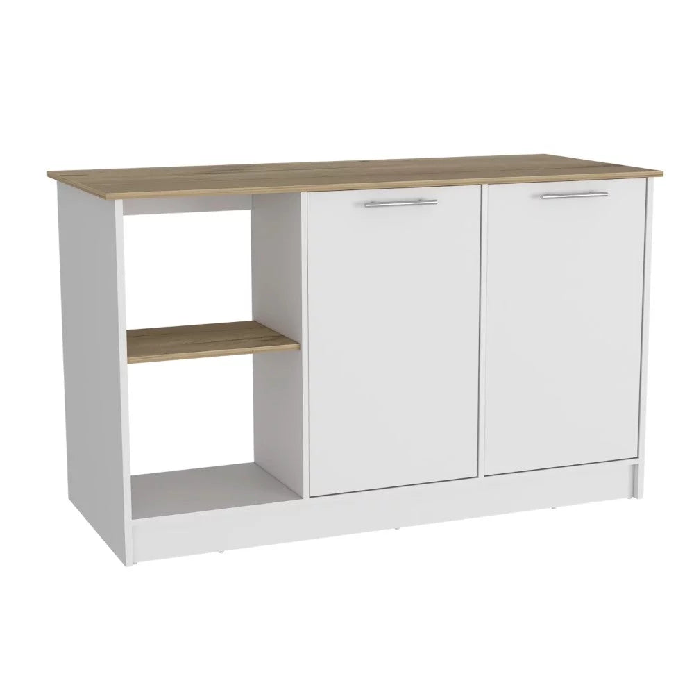 Light Oak White Kitchen Island with Four Open Shelves R310