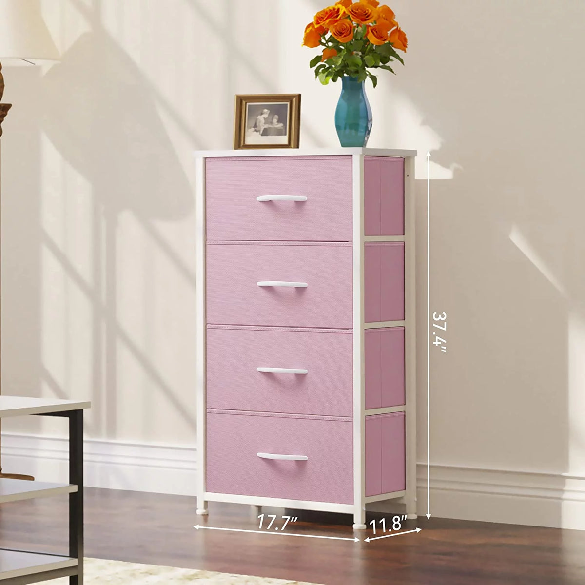 Pink 4 Drawer Fabric Dresser E123018