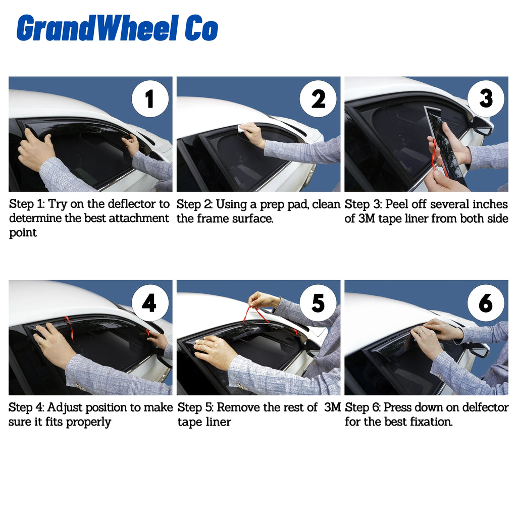 Smoke Tinted Tape-On Side Window Vent Visor Deflectors Rain Guards 6pcs C4669