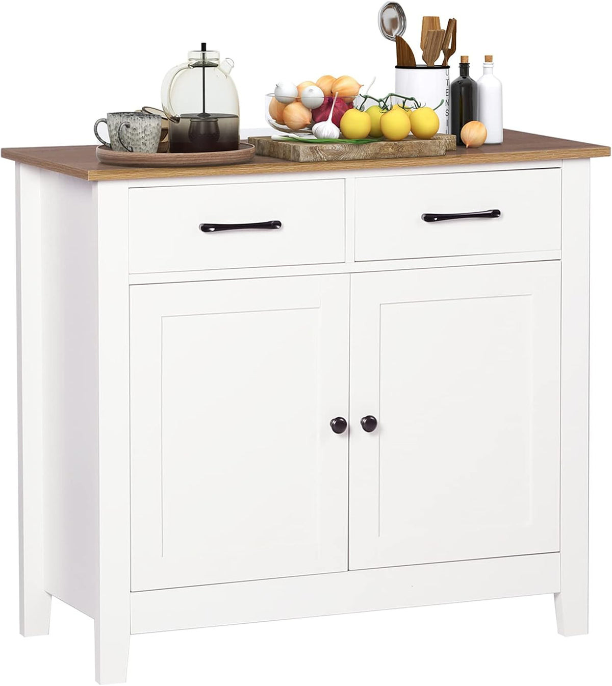 Ivory White Sideboard Buffet Storage Cabinet with 2 Drawers, 1 Adjustable Shelf, 2 Doors W9737