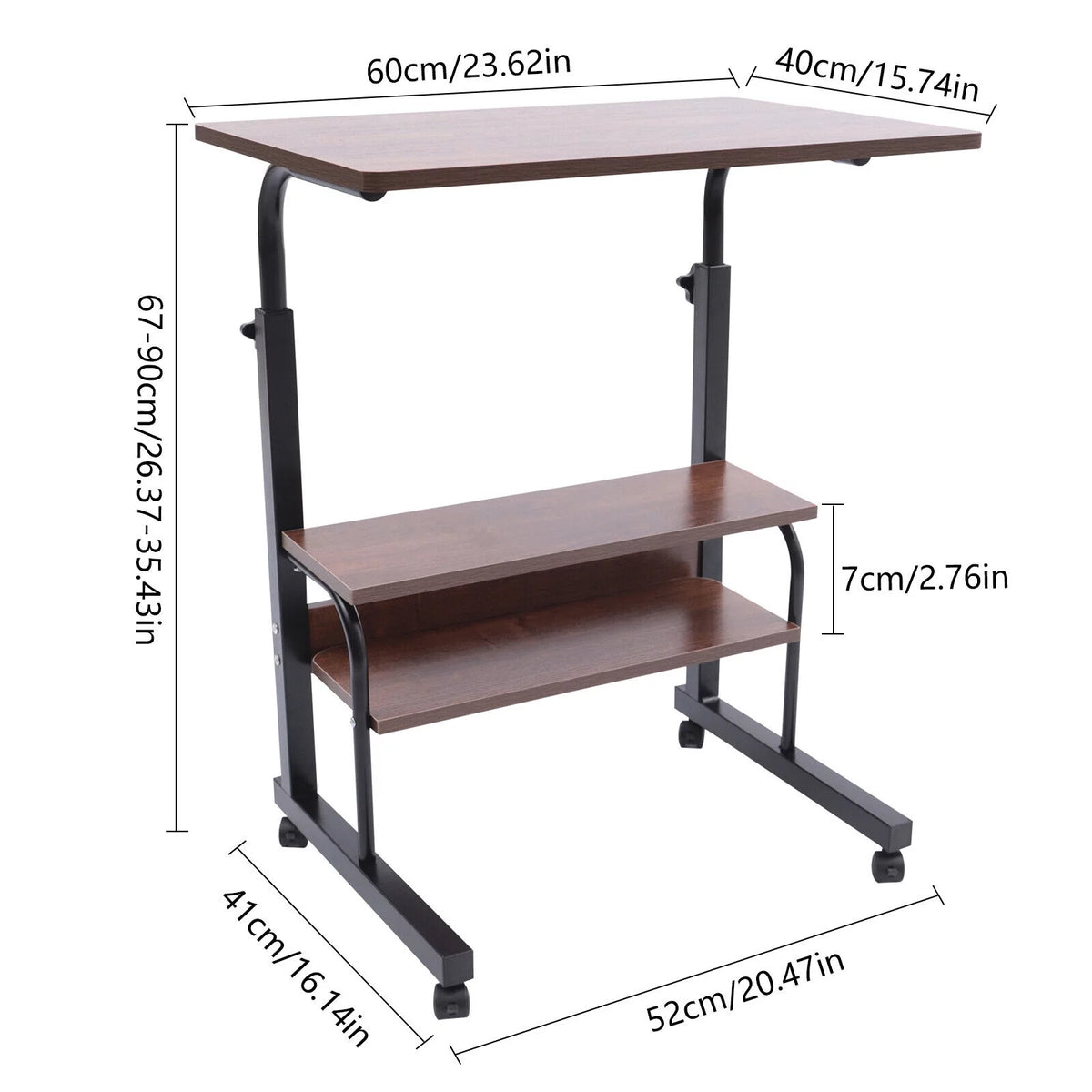 Brown Mobile Standing Desk with Wheels V3144
