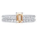 Emerald Cut Yellow Moissanite 18k White Gold Ring Band Set sz 3.5 W344