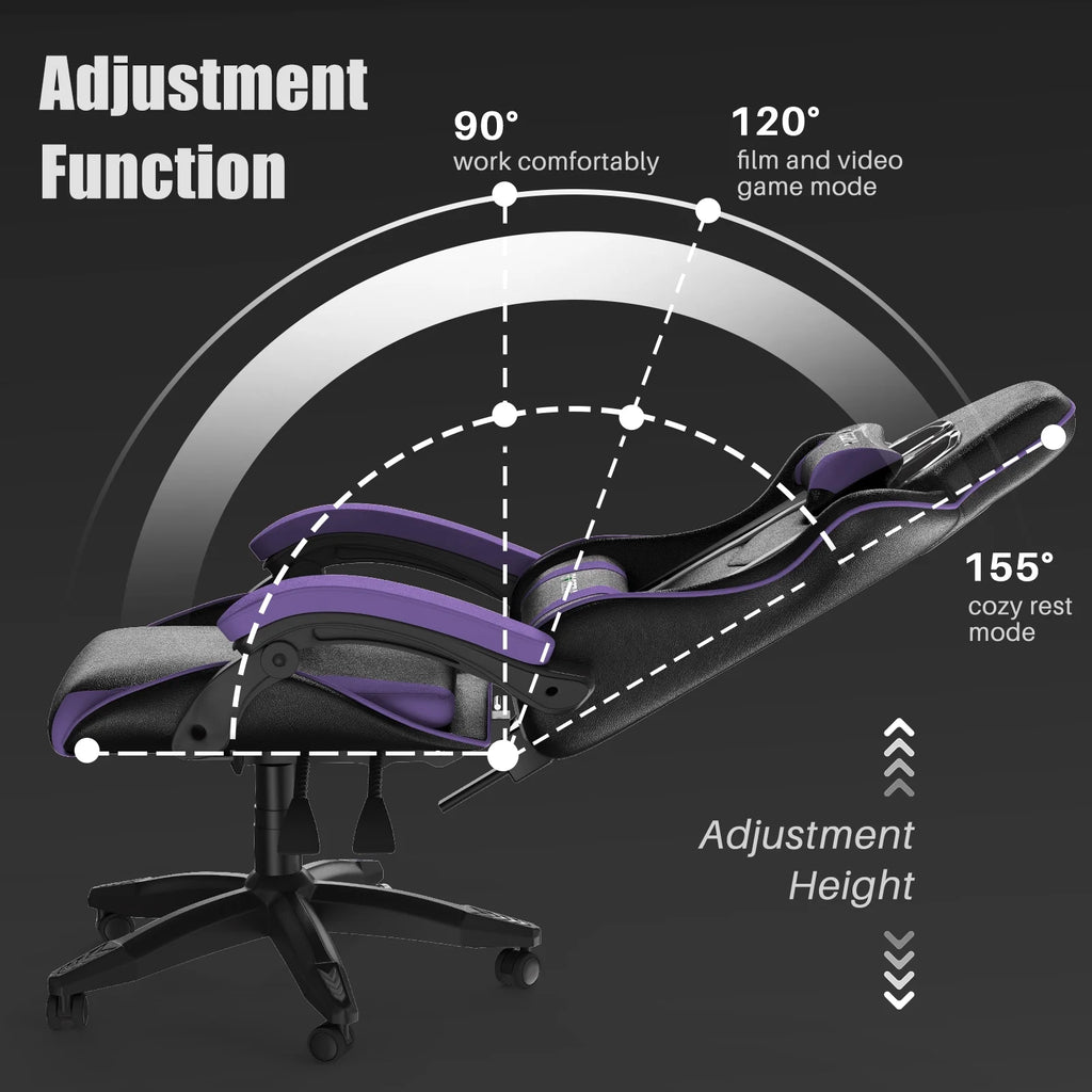 Purple Ergonomic Gaming Chair with Headrest & Lumbar Pillow K213745