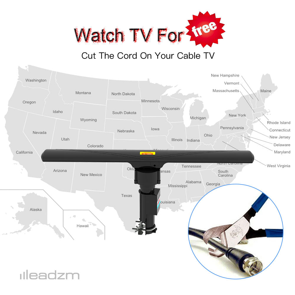 360° Rotation Dual-band Digital Antenna 40-860MHz 20±3dB Black Q76463