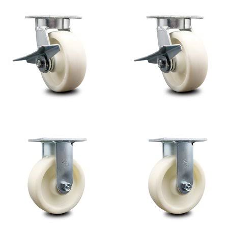 Swivel Top Plate Caster Set of 4 with 6 inch x 2 inch White Wheels E32353