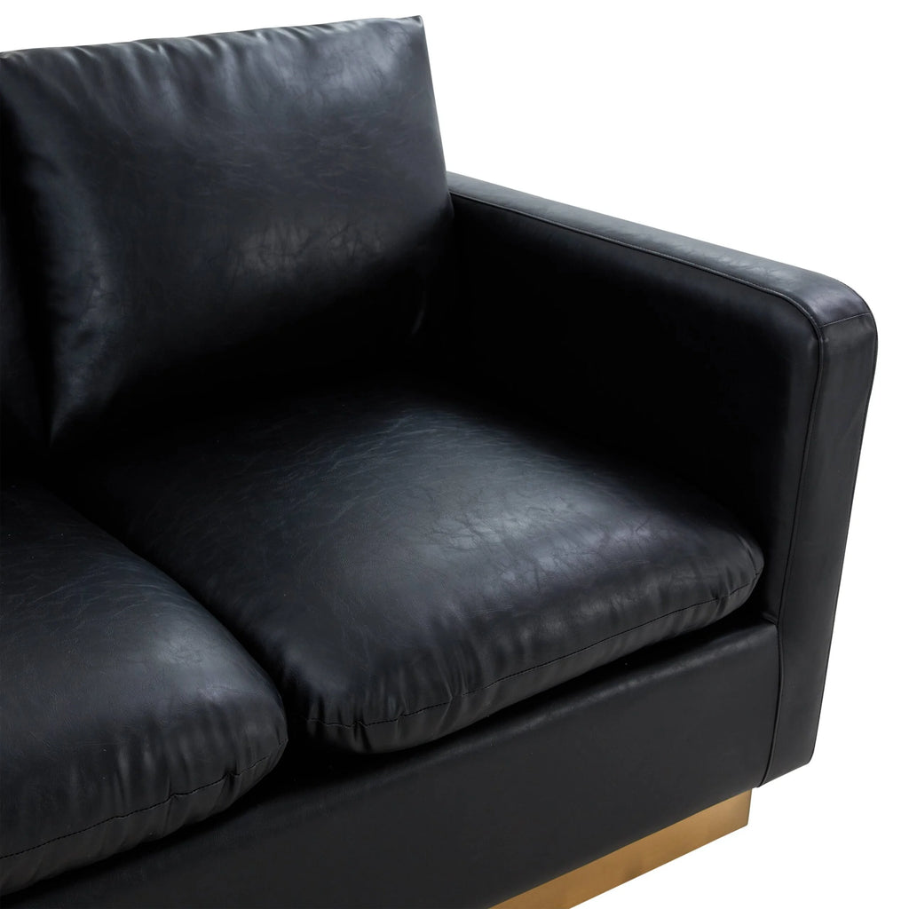 Beige Leather Loveseat with Gold Frame W965